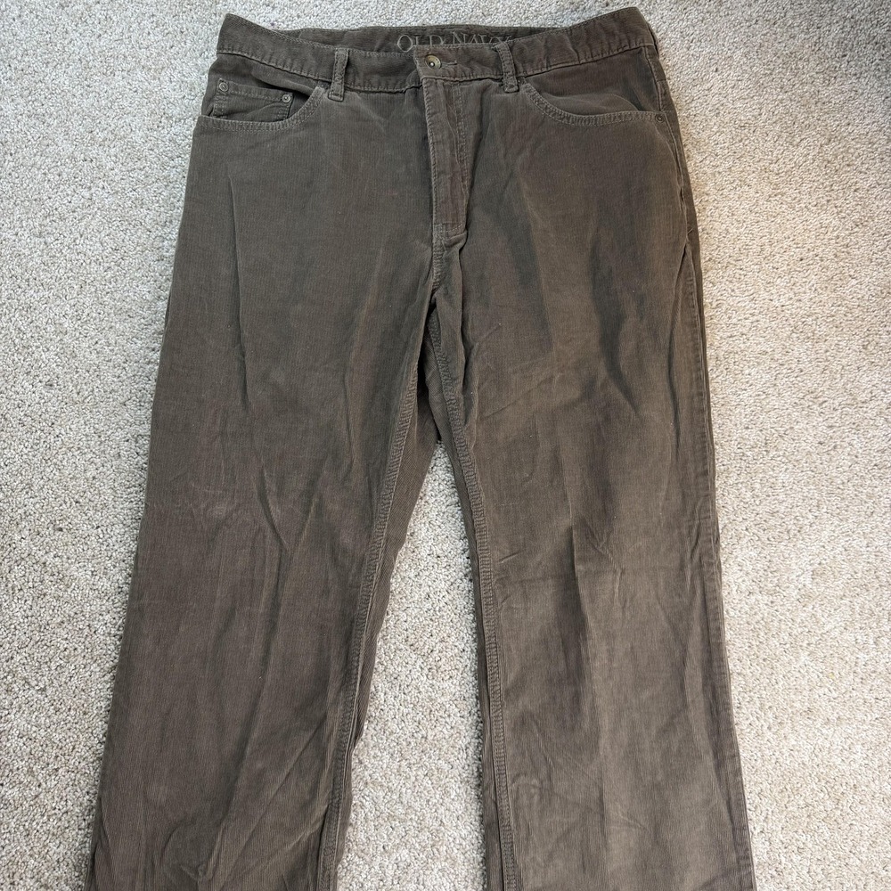 Y2K Old Navy Pants Mens 36x34 Brown Corduroy Boot Cut Khakis 5 Pocket Baggy
